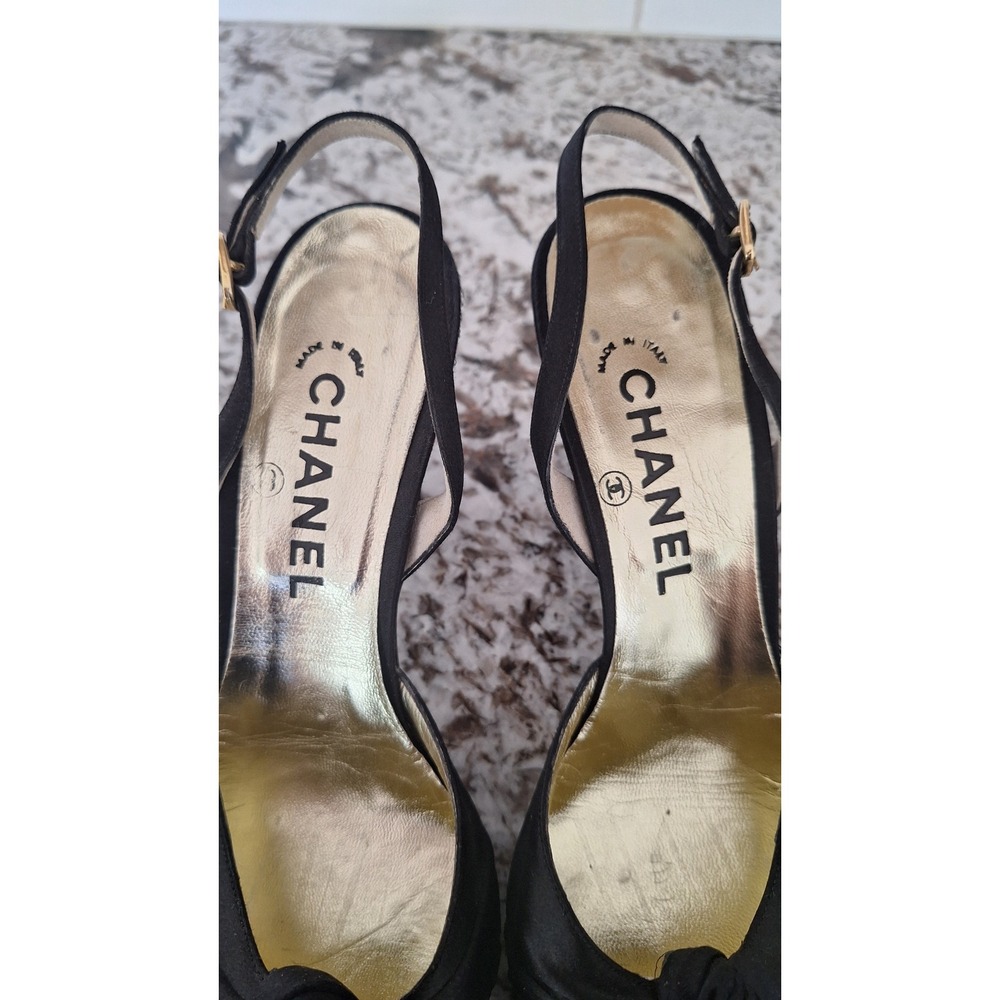 vintage Chanel black green silk leather heel flats size 8,5 A - Picture 7 of 15